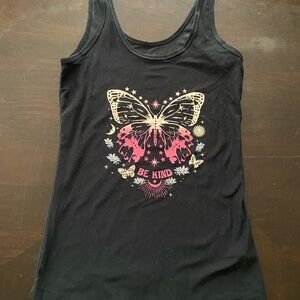 No Boundaries Black Tank Top with Butterfly Design
